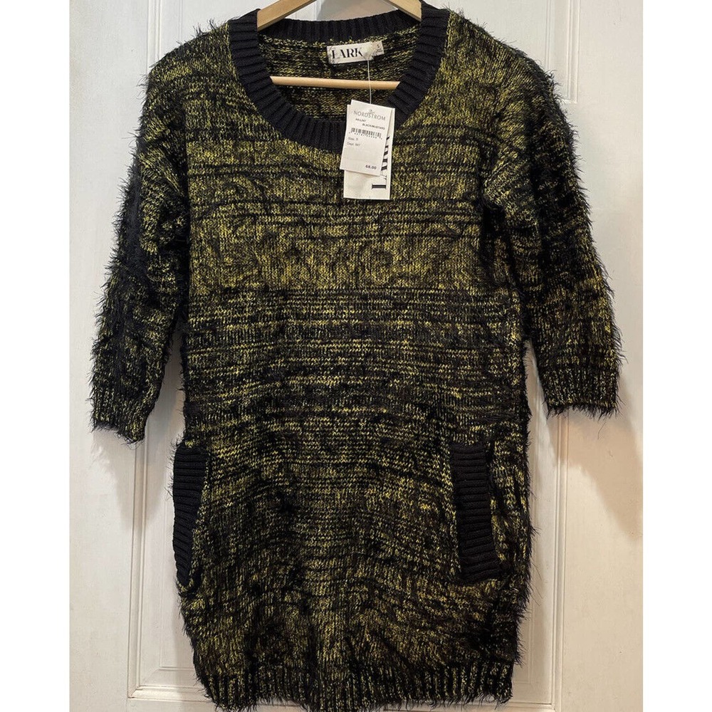 Lark Eyelash Tunic Black Mustard 3/4 Sleeve Sweater Women’s Size Small